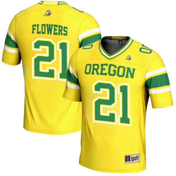 Aaron Flowers No 21 Yellow Oregon Ducks Nil Player Football Jersey For Men