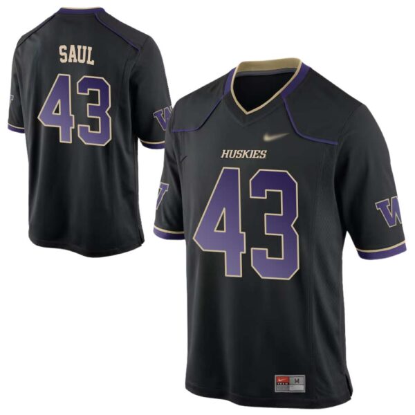 Adam Saul No 43 Washington Huskies Game Football Jersey – Black