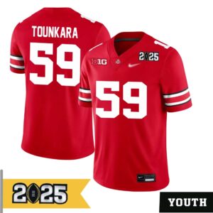 Ahmed Tounkara No 59 Youth CFP Ohio State Buckeyes 2025 Home Game Jersey- Replica