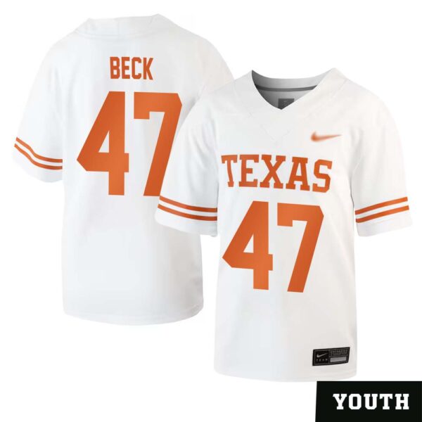 Andrew Beck No 47 White Texas Longhorns Football Custom Game Jersey For Youth