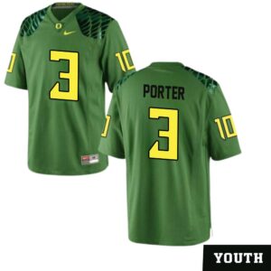 Ashton Porter No 3 Youth’s Apple Green Oregon Ducks Football Game Jersey