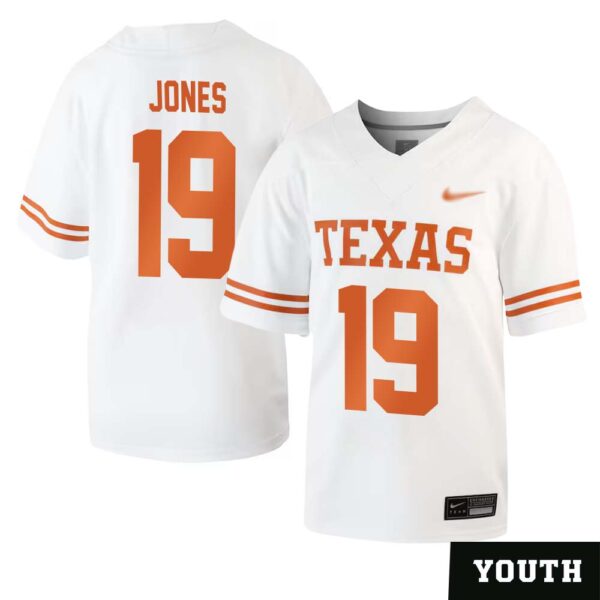 Brandon Jones No 19 White Texas Longhorns Football Custom Game Jersey For Youth