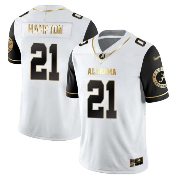 Bubba Hampton No 21 Men’s Alabama Crimson Tide Limited Custom White Golden Jersey