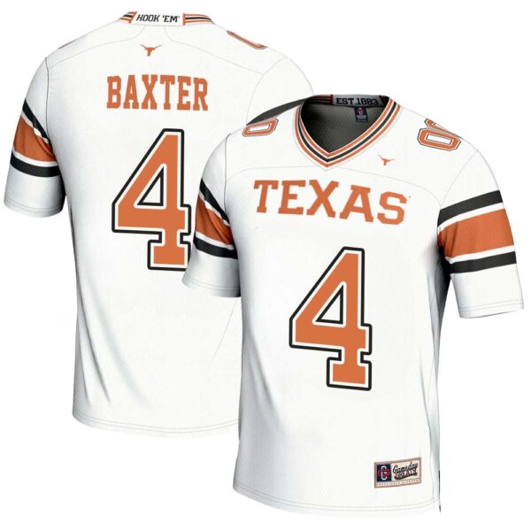 Cj Baxter No 4 Men’s Gameday Greats White Texas Longhorns Nil Pick-A-Player Football Fashion Jersey