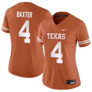 CJ Baxter No 4 Orange Texas Longhorns Football Custom Game Jersey for Woman
