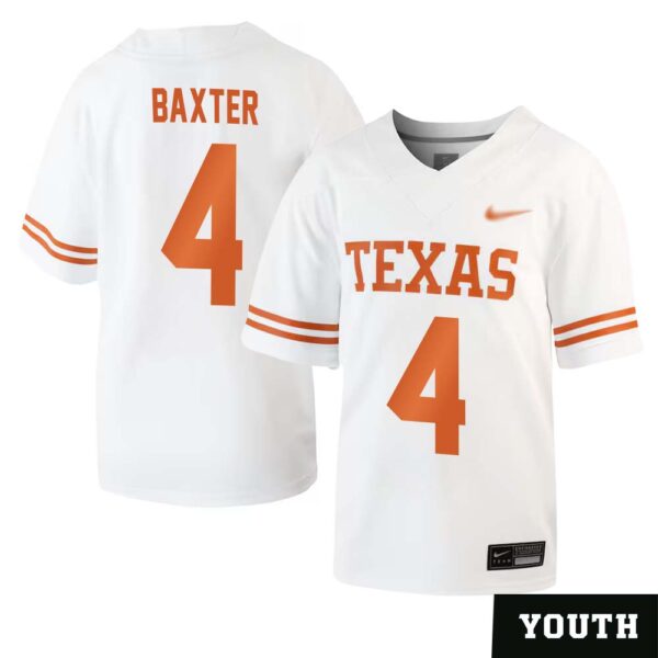 Cj Baxter No 4 White Texas Longhorns Football Custom Game Jersey For Youth