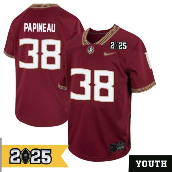 Cade Papineau No 38 Youth Cfp Florida State Seminoles 2025 Home Game Jersey- Replica