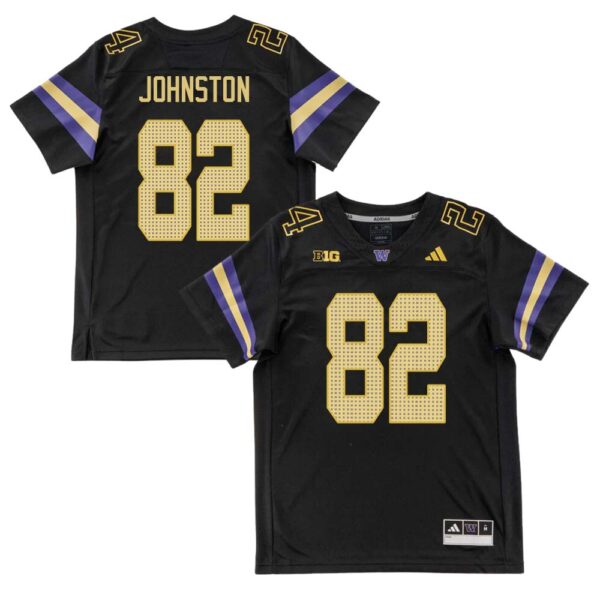 Caleb Johnston No 82 Men’s Washington Huskies Black & Gold Premier Football Jersey