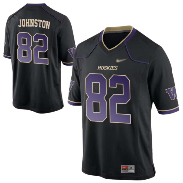 Caleb Johnston No 82 Washington Huskies Game Football Jersey – Black