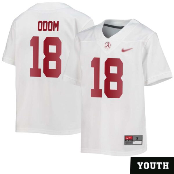 Caleb Odom No 18 Youth’s White Alabama Crimson Tide Custom Game Football Jersey