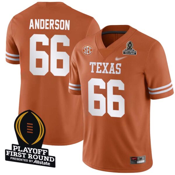 Calvin Anderson No 66 Men Cfp Texas Longhorns Playoff First Round 2025 Jersey- Replica