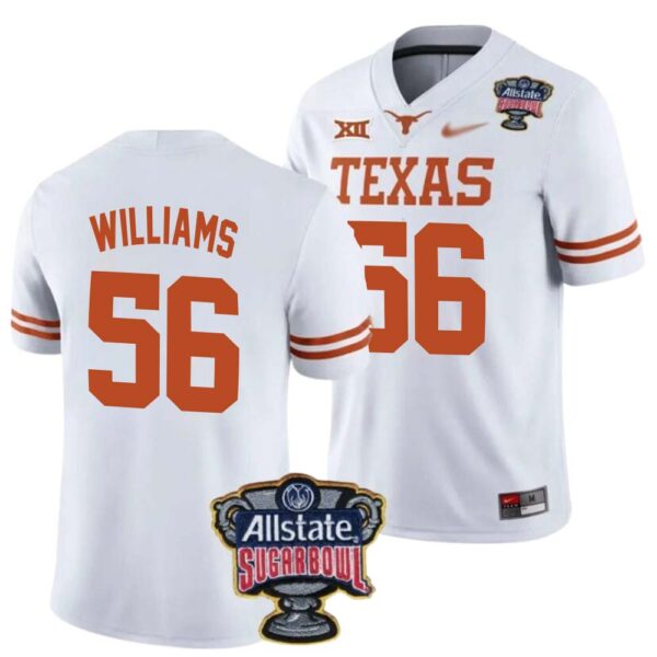 Cameron Williams No 56 Texas Longhorns Allstate Sugar Bowl Patch 2024 College Football White