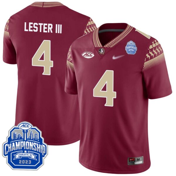 Charles Lester Iii No 4 Men’s Florida State Seminoles 2023 Acc Championship Limited Football Jersey