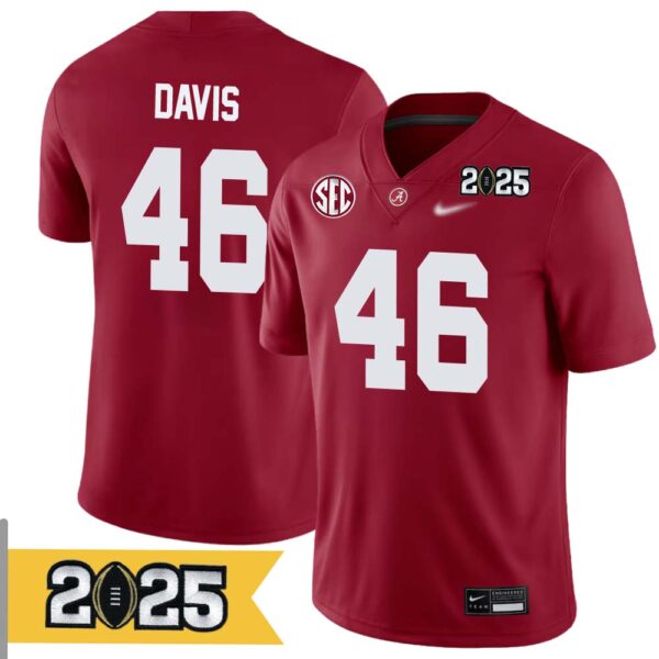Chase Davis No 46 Men Cfp Alabama Crimson Tide 2025 Home Game Jersey- Replica