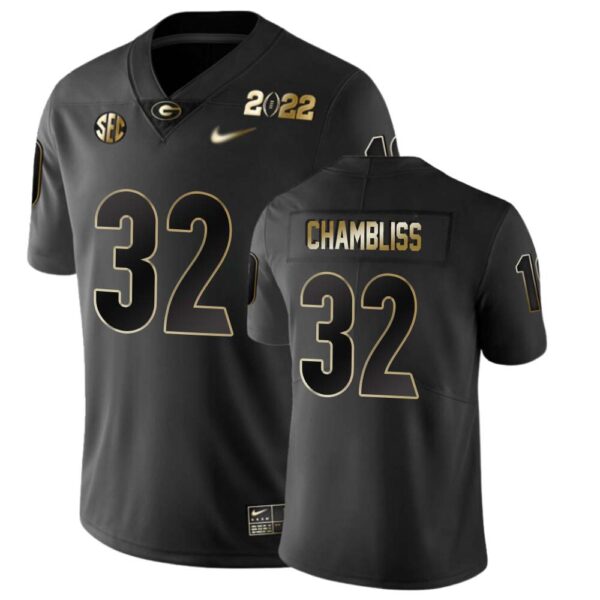 Chaz Chambliss No 32 Mens Georgia Bulldogs 2021 National Champions Golden Jersey – Black