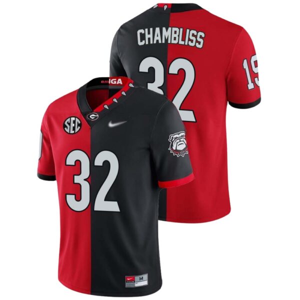 Chaz Chambliss No 32 Mens Red Black Georgia Bulldogs Split Edition Mascot 100Th Anniversary