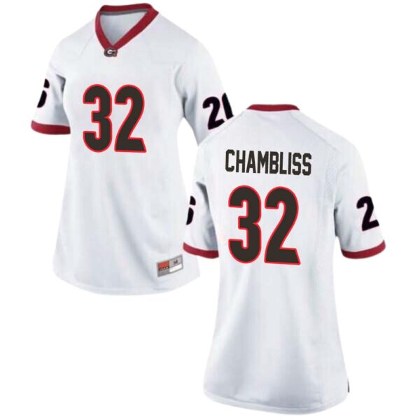 Chaz Chambliss No 32 Womans White Georgia Bulldogs Nil Pick A Player Football Jersey