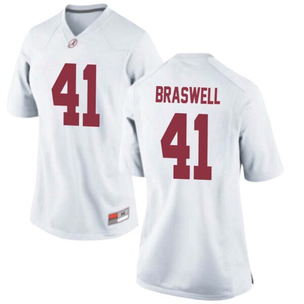 Chris Braswell No 41 Woman’s White Alabama Crimson Tide Custom Game Football Jersey