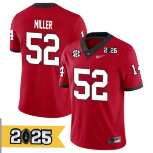 Christen Miller No 52 Men CFP Georgia Bulldogs 2025 Home Game Jersey- Replica