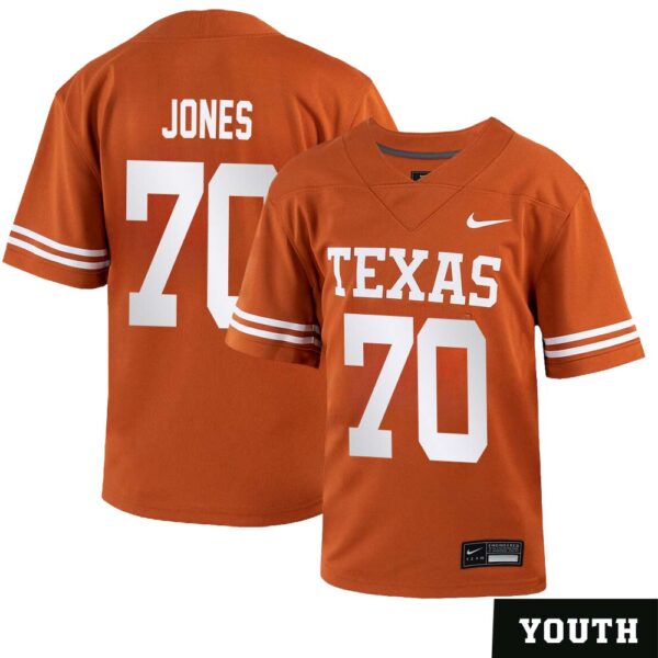 Christian Jones No 70 Orange Texas Longhorns Football Custom Game Jersey For Youth