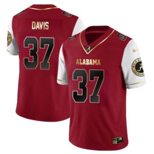 Cole Davis No 37 Men’s Alabama Crimson Tide Limited Custom Red Golden Jersey
