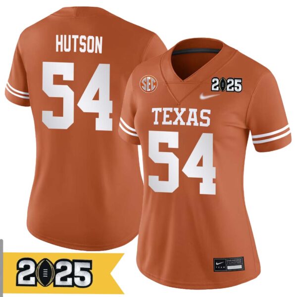Cole Hutson No 54 Woman Cfp Texas Longhorns 2025 Home Game Jersey- Replica