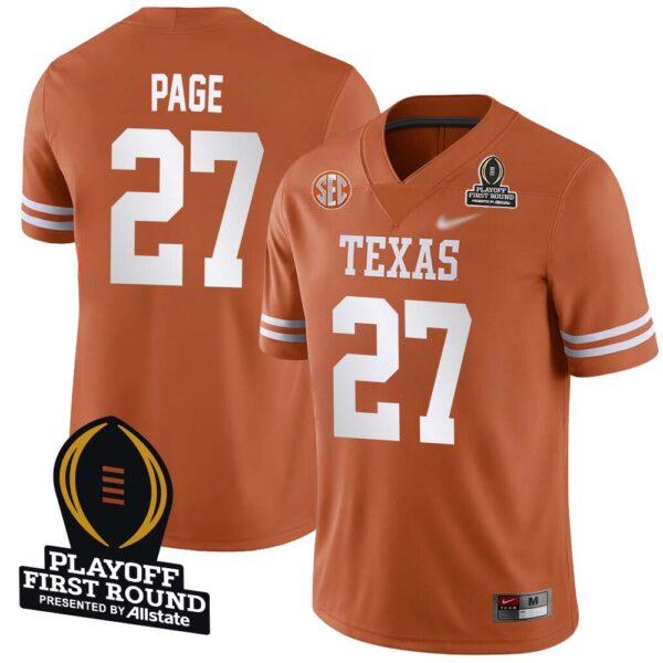 Colin Page No 27 Men Cfp Texas Longhorns Playoff First Round 2025 Jersey- Replica