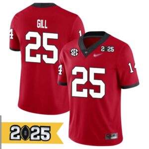 Collin Gill No 25 Men CFP Georgia Bulldogs 2025 Home Game Jersey- Replica