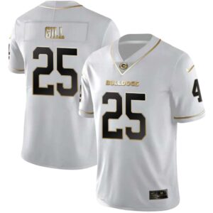 Collin Gill No 25 Mens Georgia Bulldogs White Gold Player Custom Limited Jersey