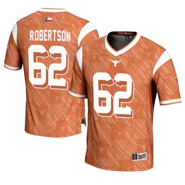Connor Robertson No 62 Men’s Gameday Greats Texas Orange Texas Longhorns Highlight Print Nil Pick-A-Player Football Jersey