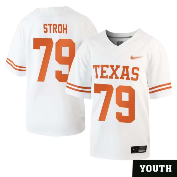 Connor Stroh No 79 White Texas Longhorns Football Custom Game Jersey For Youth