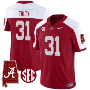 Conor Talty No 31 Men’s Alabama Crimson SEC Championship 2023 Patch Vapor Gold Football Crimson Alter