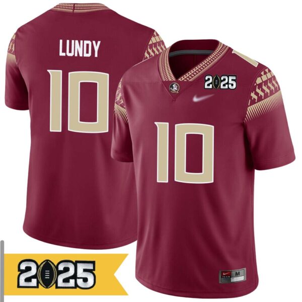 Dj Lundy No 10 Men Cfp Florida State Seminoles 2025 Home Game Jersey- Replica