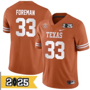 D_Onta Foreman No 33 Men CFP Texas Longhorns 2025 Home Game Jersey- Replica