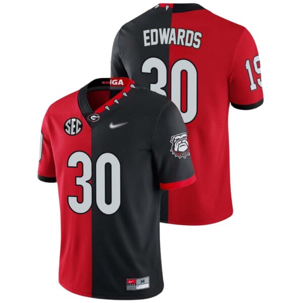 Daijun Edwards No 30 Mens Red Black Georgia Bulldogs Split Edition Mascot 100Th Anniversary