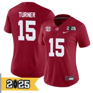 Dallas Turner No 15 Woman CFP Alabama Crimson Tide 2025 Home Game Jersey- Replica