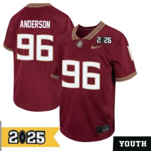 Dante Anderson No 96 Youth CFP Florida State Seminoles 2025 Home Game Jersey- Replica