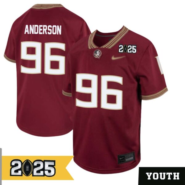 Dante Anderson No 96 Youth Cfp Florida State Seminoles 2025 Home Game Jersey- Replica