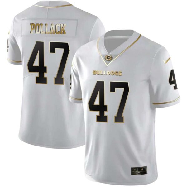 David Pollack No 47 Mens Georgia Bulldogs White Gold Player Custom Limited Jersey