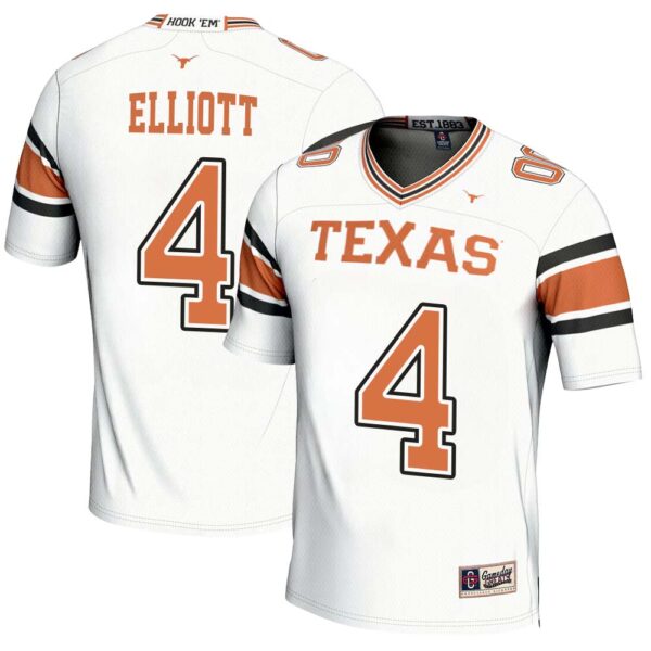 Deshon Elliott No 4 Men’s Gameday Greats White Texas Longhorns Nil Pick-A-Player Football Fashion Jersey