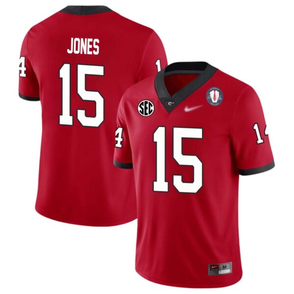 Demello Jones No 15 Mens Red Georgia Bulldogs 2022 Sec & National Championship Jersey