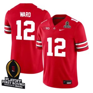 Denzel Ward No 12 Men CFP Ohio State Buckeyes Playoff First Round 2025 Jersey- Replica