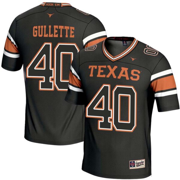 Derion Gullette No 40 Men’s Gameday Greats Black Texas Longhorns Nil Pick-A-Player Football Jersey