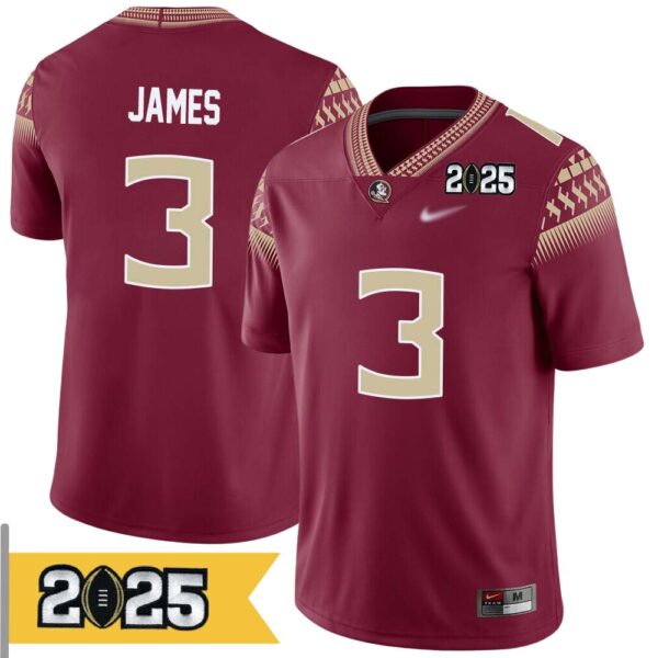 Derwin James No 3 Men Cfp Florida State Seminoles 2025 Home Game Jersey- Replica