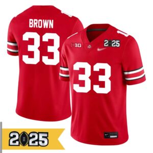Devin Brown No 33 Men CFP Ohio State Buckeyes 2025 Home Game Jersey- Replica