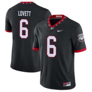 Dominic Lovett No 6 Mens Georgia Bulldogs Custom Mascot 100th Anniversary Jersey – Black