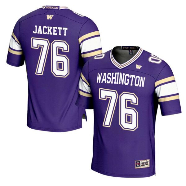 Elishah Jackett No 76 Men’s Gameday Greats Purple Washington Huskies Nil Pick-A-Player Football Jersey
