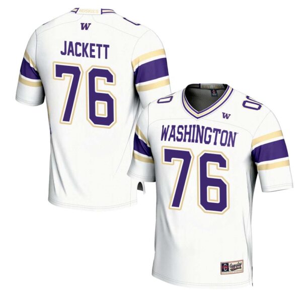 Elishah Jackett No 76 Men’s Gameday Greats White Washington Huskies Nil Pick-A-Player Football Jersey