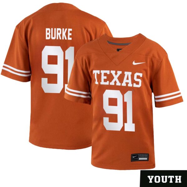 Ethan Burke No 91 Orange Texas Longhorns Football Custom Game Jersey For Youth