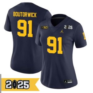 Evan Boutorwick No 91 Woman CFP Michigan Wolverines 2025 Home Game Jersey- Replica